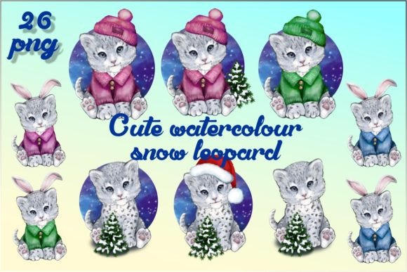 Download Cute Snow Leopard, Christmas Graphic PNG - Graphic Collection