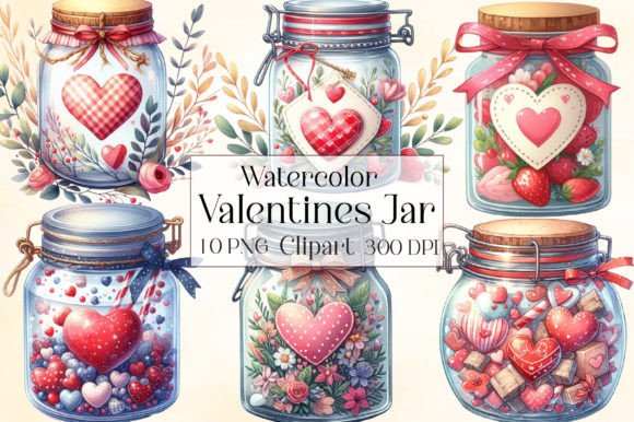 Download Watercolor Valentines Jar Clipart - Valentine Collection